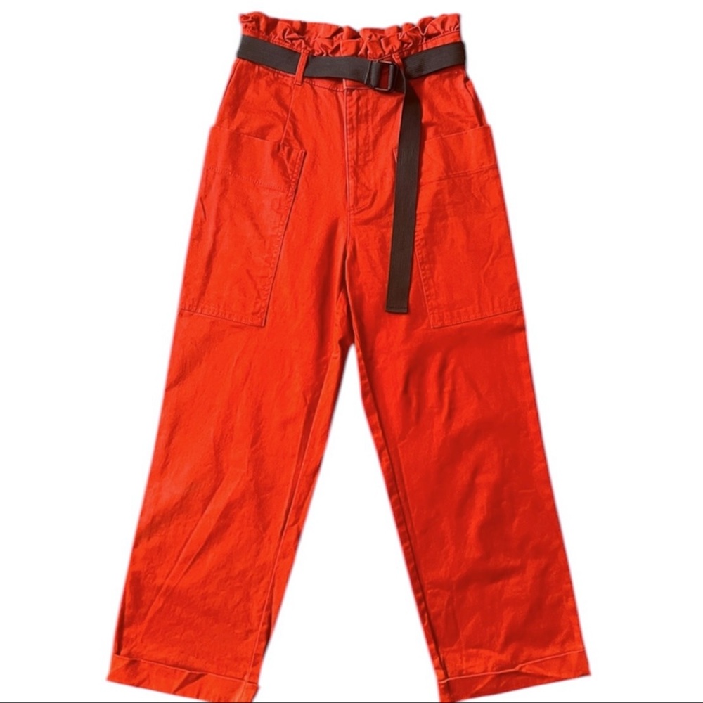 Zara Burgundy Utility Cargo Paperbag Waist Pants XS